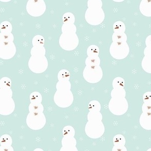 Cute winter snowmen on mint 6x6