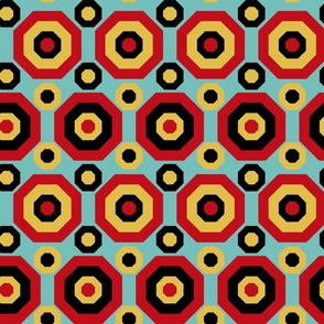 Retro octagons in red, black and yellow - Large scale