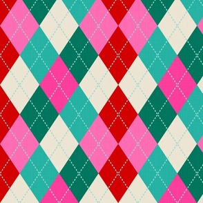 MEDIUM • RETRO CHRISTMAS KNITTED ARGYLE PATTERN • 5.  PINK RED TEAL