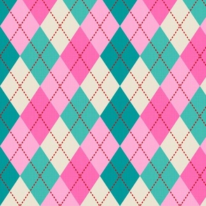 LARGE • RETRO CHRISTMAS KNITTED ARGYLE PATTERN • 6.  PINK RED TEAL AQUA   #Christmasbarbiecore #modernchristmas