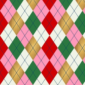 MEDIUM • RETRO CHRISTMAS COLOURFUL KNITTED ARGYLE PATTERN • 4.  PINK RED GREEN GOLD