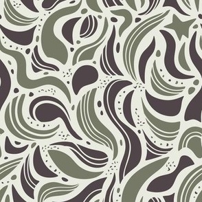 Abstract Waves Dark Sage Green and Brown