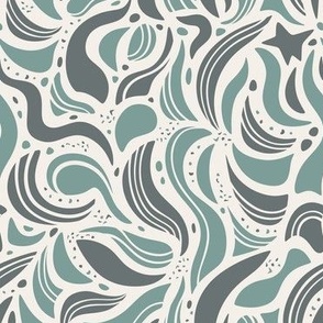 Abstract Waves Powder Teal and Dark Teal