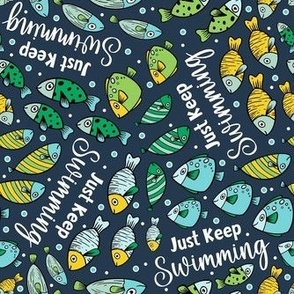 Medium Scale Just Keep Swimming Colorful Fish on Navy