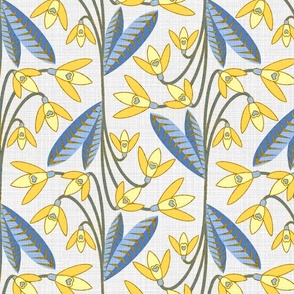 Art Deco Yellow Fritillary - Blue and Grey - Medium Scale