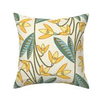 Art Deco Yellow Fritillary - Beige and Teal - Large Scale