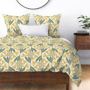 Art Deco Yellow Fritillary - Beige and Teal - Large Scale