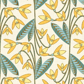 Art Deco Yellow Fritillary - Beige and Teal - Large Scale