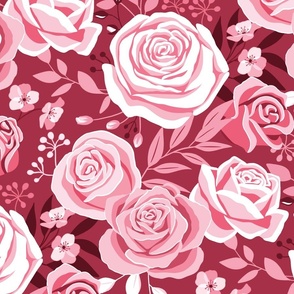 Bold Pink Roses - Large Scale