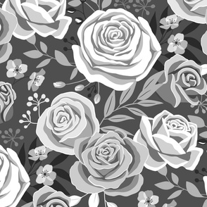 Bold Monochrome Roses - Large Scale