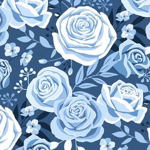 Bold Blue Roses - Large Scale