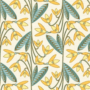 Art Deco Yellow Fritillary - Beige and Teal - Medium Scale