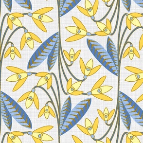 Art Deco Yellow Fritillary - Blue and Grey - Large Scale