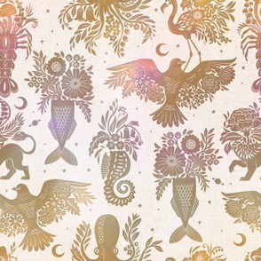 Surrealism folksy flowerhead animals constellation