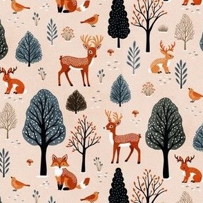 jackalope Woodland, forest animals, fox, fawn, deer, birds nursery kids (sage, burnt orange, warm beige)