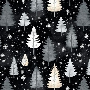 Night spruce forest with fir trees