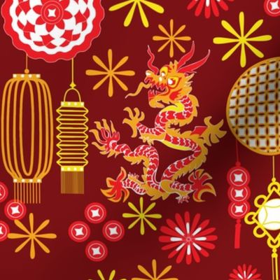 Lunar New Year dragon on red
