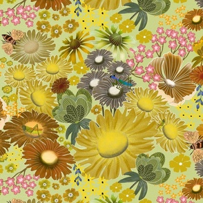 Field of florals green background