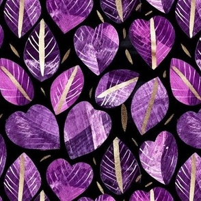 Violet hearts and leaves
