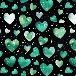 Green watercolor heart on the black background