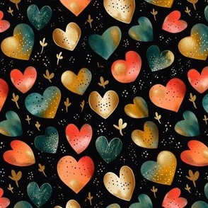 Bright hearts on black background