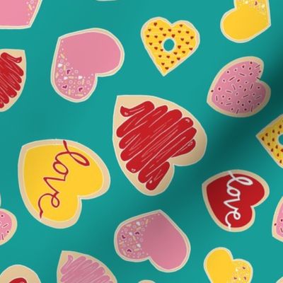 'For the Love of Frosting' Valentines Heart Cookies on Teal