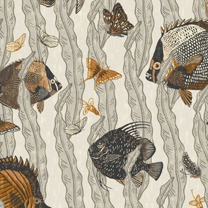 Butterfly Fish  and Butterflies - Extra Large - Rust - Surrealist Wallpaper