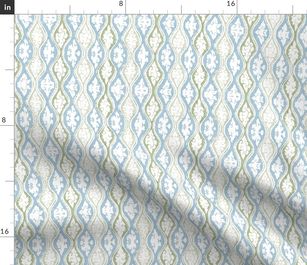 Traditional vintage Ikat Ogee stripes _soft blue sage  green