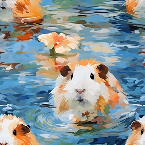 Impressionist Guinea Pigs Amongst Water Lilies