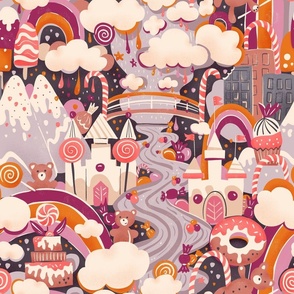 Large Candy Land  with sugar clouds, popsicals, cream river, fluffy cakes and sweet castles-medium 