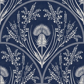 (L) Scottish Thistle: Pride and Protection // Ivory on Navy Blue 