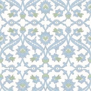 French Country Blockprint Damask_Soft blue green