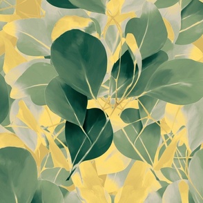 Green eucalyptus on yellow background 