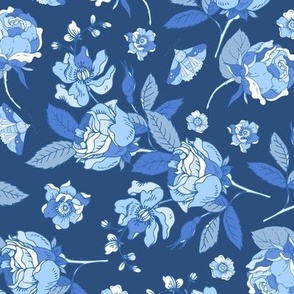 Cute gentle blue flowers, indigo roses and wildflowers
