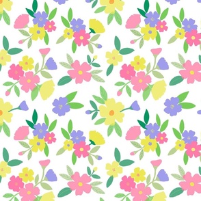 Colorful florals in pink, purple and yellow - medium