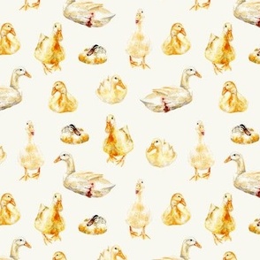 SMALL American White Pekin Ducks and other ducks - barnyard fowl in yellow and cream / ivory white