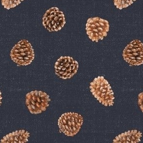 Pinecones scattered on Denim Blue in Masculine Cabincore Pattern for Log Cabin or Lodge