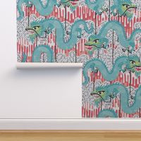 Paper Dragon Dance - Turquoise on Coral - Year of the Dragon 2024