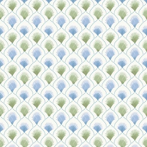 Art deco watercolor palm leaves damask - Sage green blue