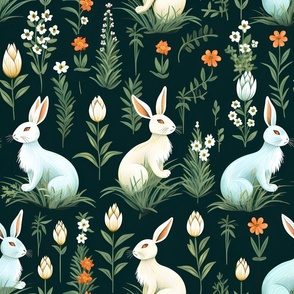 Rabbits in a Meadow - large
