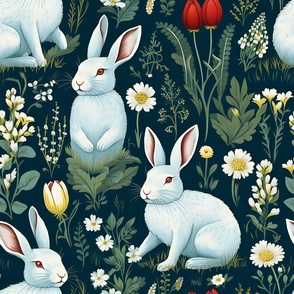 Rabbits in a Meadow - large