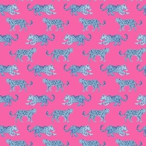 Small Scale Leopard Parade Blue on Hot Pink