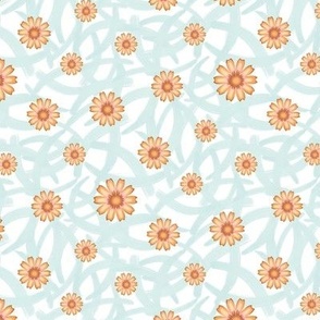 Blooming Now - Soft Pastel Colors Blender Print With Daisies on Abstract Lattice