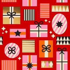 Medium • Retro Geometric Christmas Gifts 1. Red, Orange, Pink, Black, Faux Gold