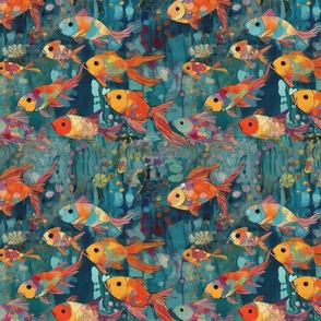 Golden Dreams: Vivid Goldfish Painting in Blue (101)
