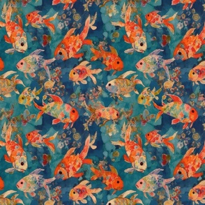 Golden Kaleidoscope: Aqua Goldfish Watercolor Painting (104)