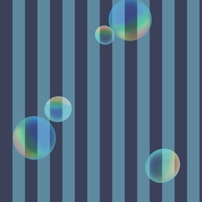 surrealistic soap bubbles striped wallpaper -  dusty blue  -large