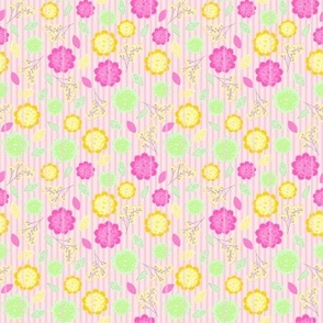 Neon Natural Spring Florals with Stripes in Pink and Yellow