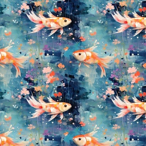 Golden Impression: Aqua Blue Goldfish Painting (119)