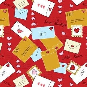 Love Letters with Heart Stamps on Red